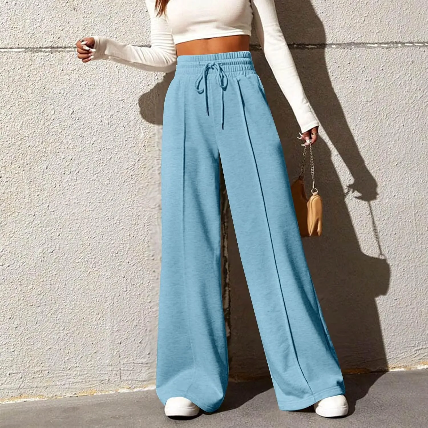 Womens Wide Leg Sweatpants Baggy Lounge Pants with Pockets Casual Comfy Drawstring High Waisted Fleece Joggers