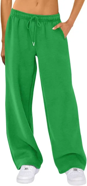Womens Wide Leg Sweatpants Casual Comfy Drawstring Low Rise Lounge Pants Baggy Fleece Joggers with Pockets