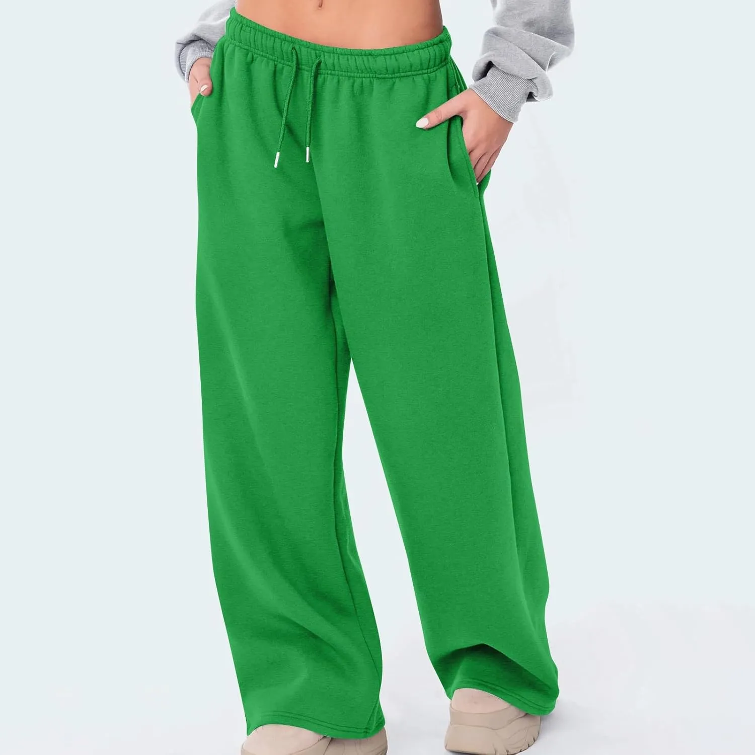 Womens Wide Leg Sweatpants Casual Comfy Drawstring Low Rise Lounge Pants Baggy Fleece Joggers with Pockets