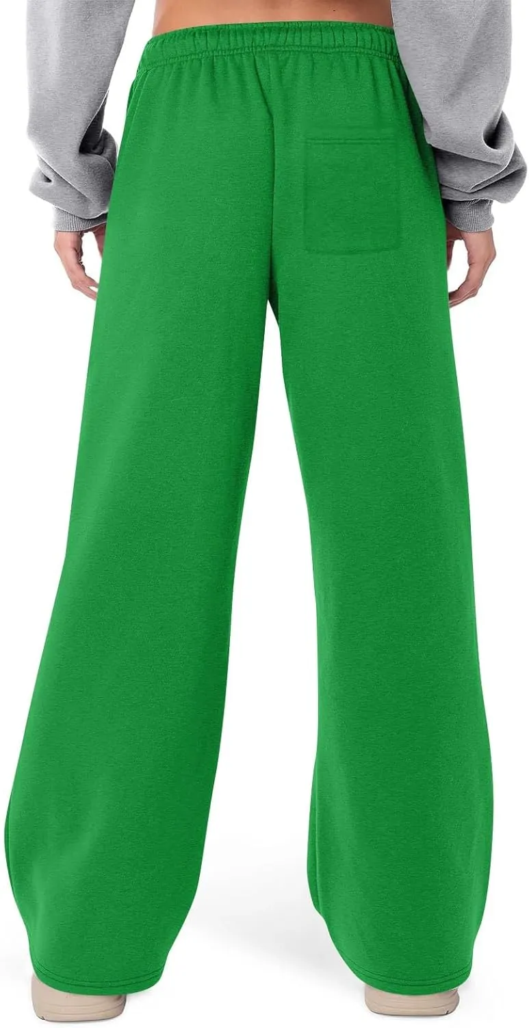 Womens Wide Leg Sweatpants Casual Comfy Drawstring Low Rise Lounge Pants Baggy Fleece Joggers with Pockets