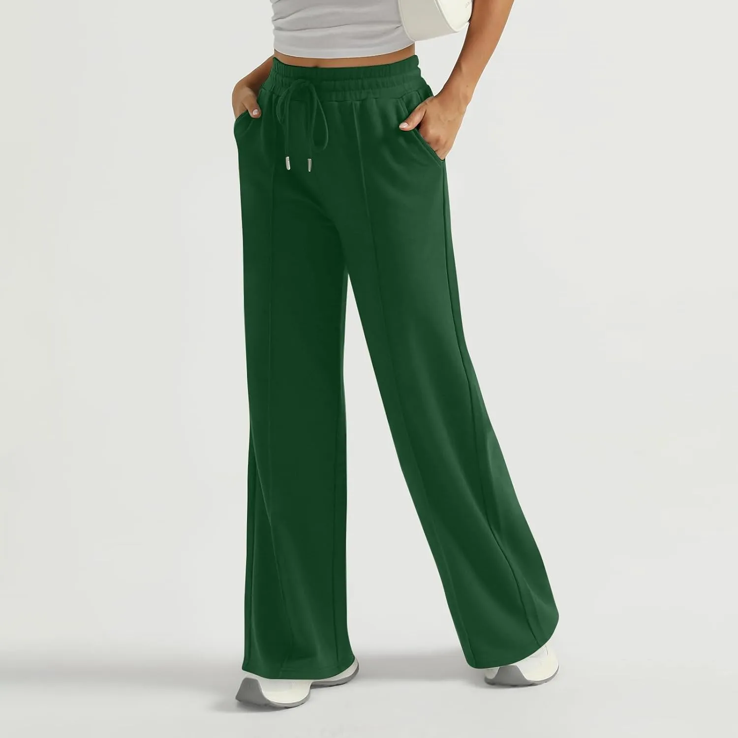 Womens Wide Leg Sweatpants Casual Drawstring High Waisted Flared Sweatpants Baggy Lightweight Joggers with Pockets