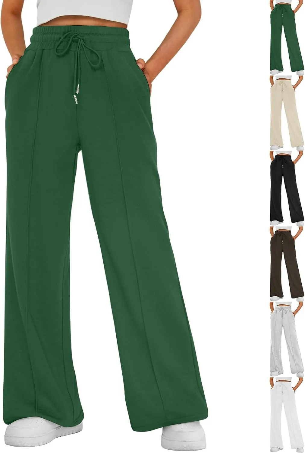 Womens Wide Leg Sweatpants Casual Drawstring High Waisted Flared Sweatpants Baggy Lightweight Joggers with Pockets