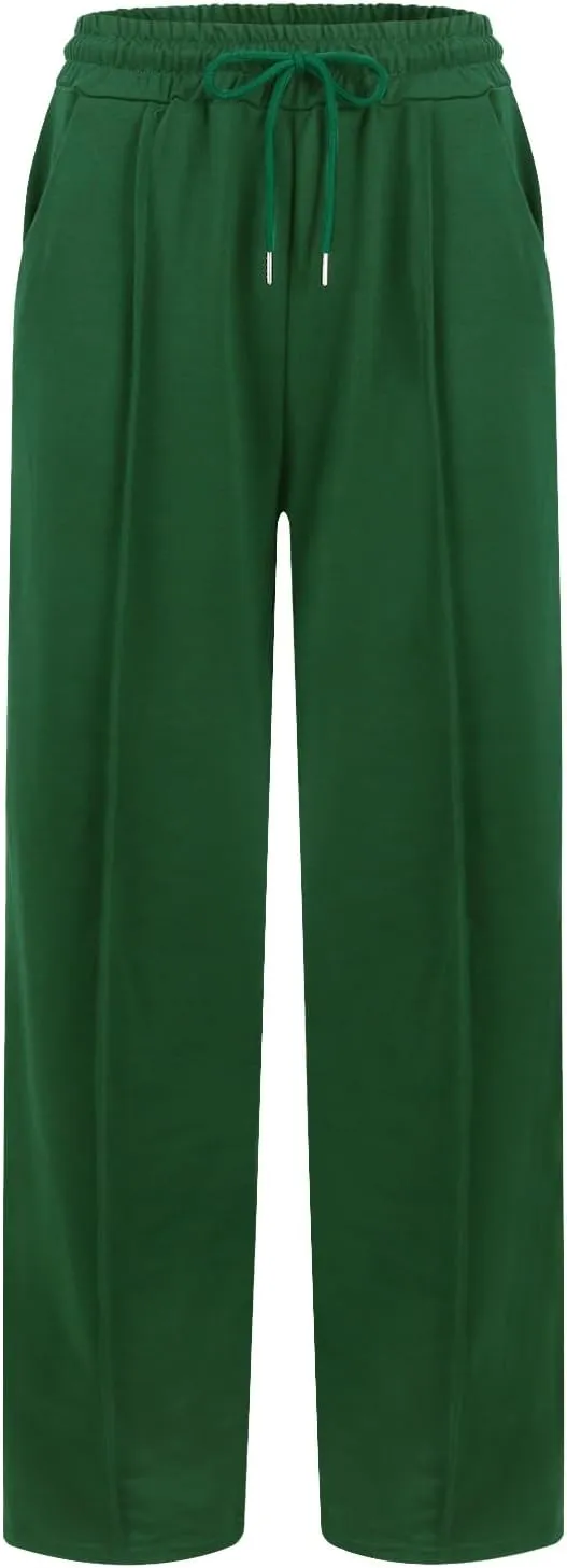 Womens Wide Leg Sweatpants Casual Drawstring High Waisted Flared Sweatpants Baggy Lightweight Joggers with Pockets