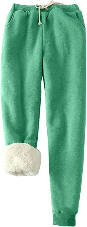 Women's Winter Warm Fleece Lined Joggers Pants Casual Fashion Solid Color Sweatpants Plus Size Pants with Pockets
