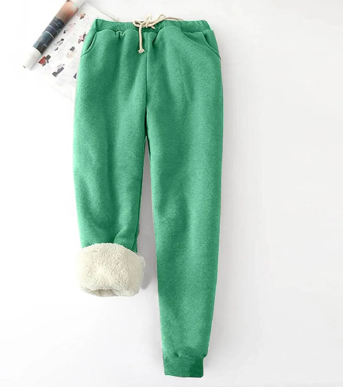 Women's Winter Warm Fleece Lined Joggers Pants Casual Fashion Solid Color Sweatpants Plus Size Pants with Pockets