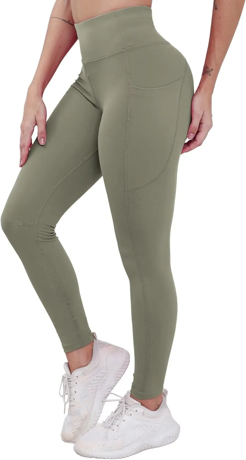 Workout Leggings with Pockets for Women Buttery Soft Elastic Compression Leggings High Waist Running Yoga Pants