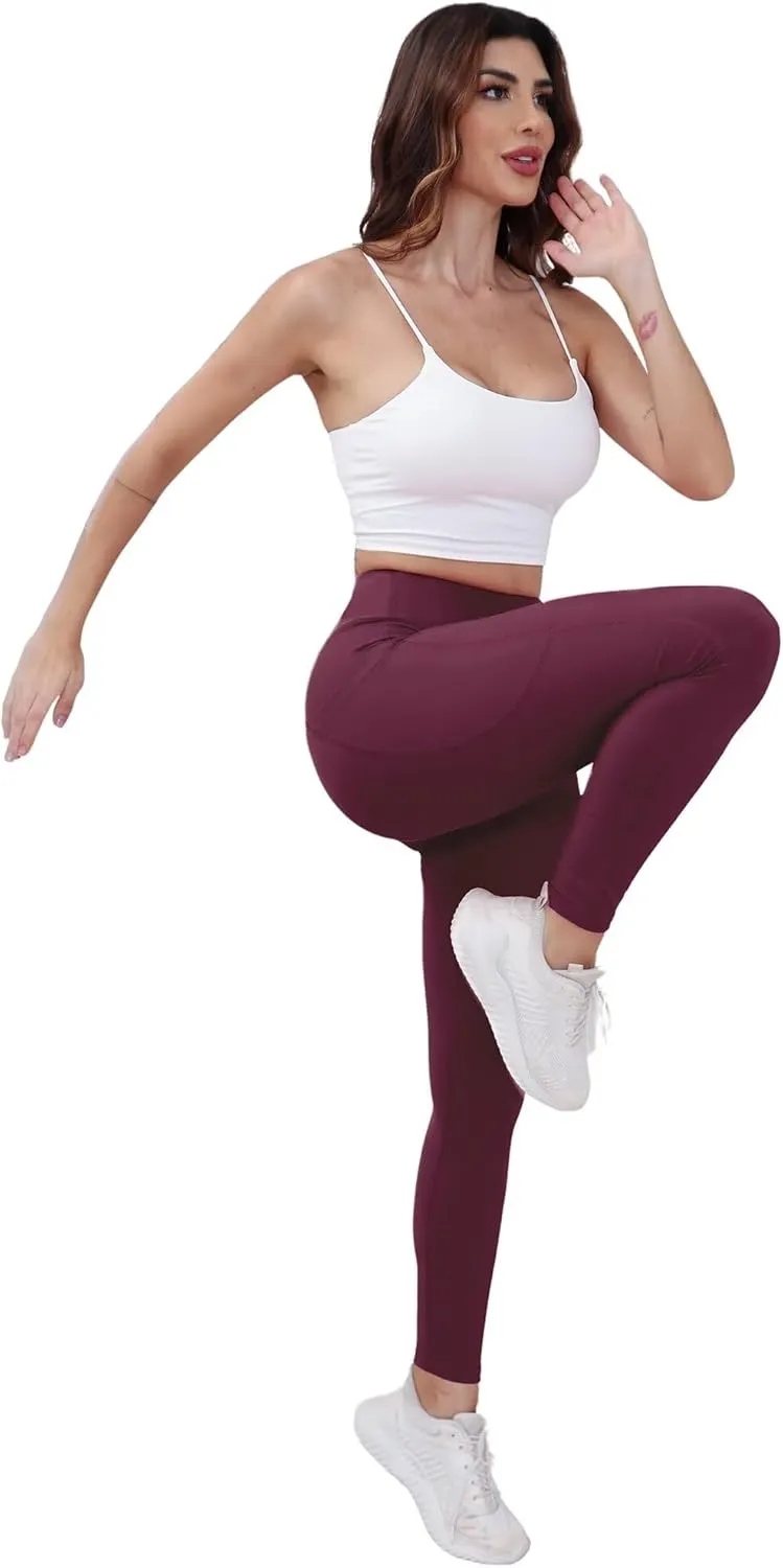 Workout Leggings with Pockets for Women Buttery Soft Elastic Compression Leggings High Waist Running Yoga Pants