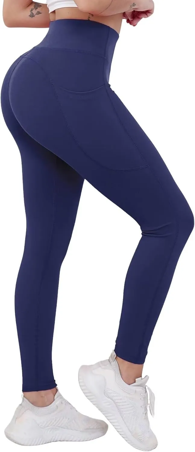Workout Leggings with Pockets for Women Buttery Soft Elastic Compression Leggings High Waist Running Yoga Pants