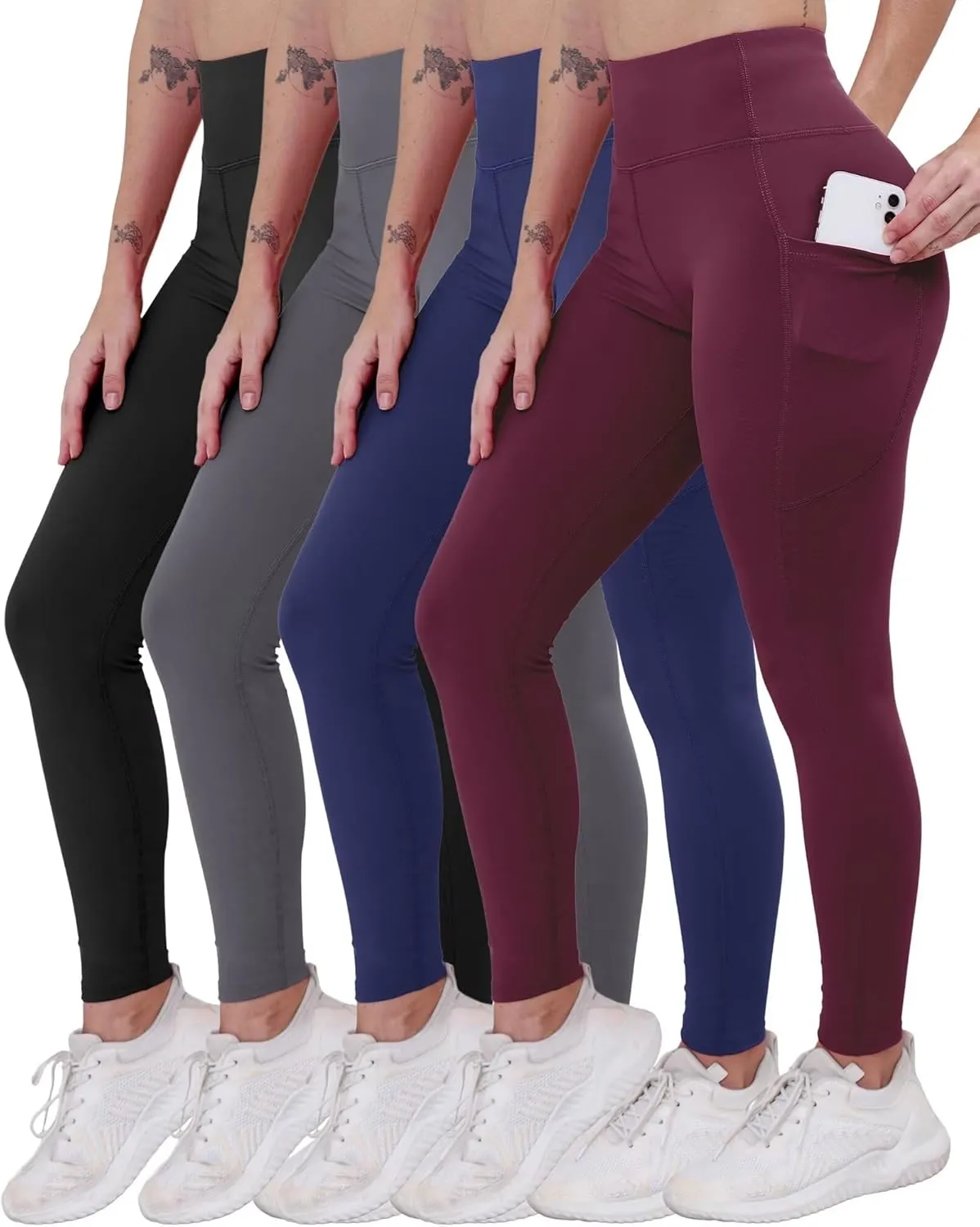 Workout Leggings with Pockets for Women Buttery Soft Elastic Compression Leggings High Waist Running Yoga Pants