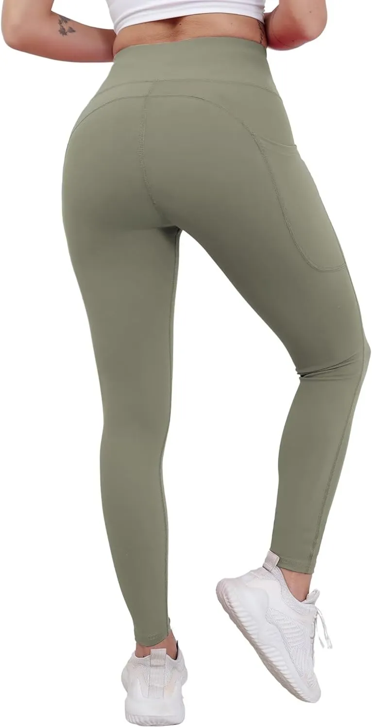 Workout Leggings with Pockets for Women Buttery Soft Elastic Compression Leggings High Waist Running Yoga Pants