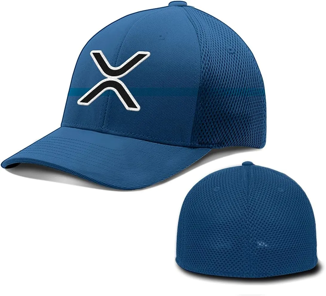 XRP Logo Hat Fitted Flexfit Hats Crypto Baseball Cap Ultrafibre Breathable Mesh Side for Casual Wear