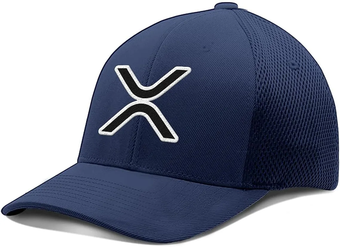 XRP Logo Hat Fitted Flexfit Hats Crypto Baseball Cap Ultrafibre Breathable Mesh Side for Casual Wear
