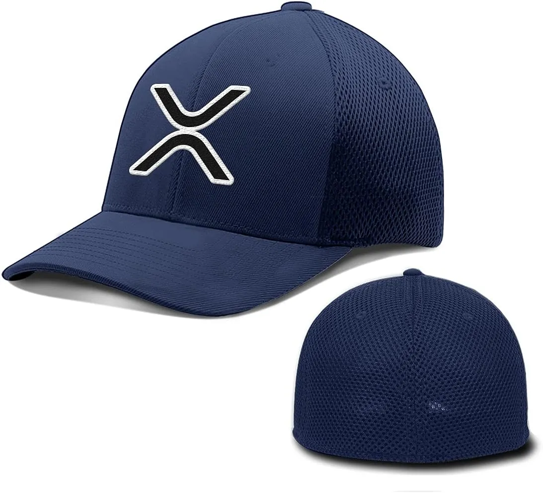 XRP Logo Hat Fitted Flexfit Hats Crypto Baseball Cap Ultrafibre Breathable Mesh Side for Casual Wear