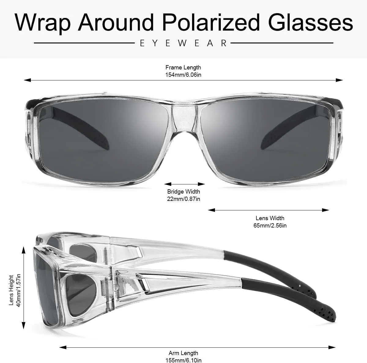 YIMI Wrap Around Fashion Sunglasses Polarized Lens Wear Over Prescription Glasses Fit Over Regular Eyeglasses UV Protection