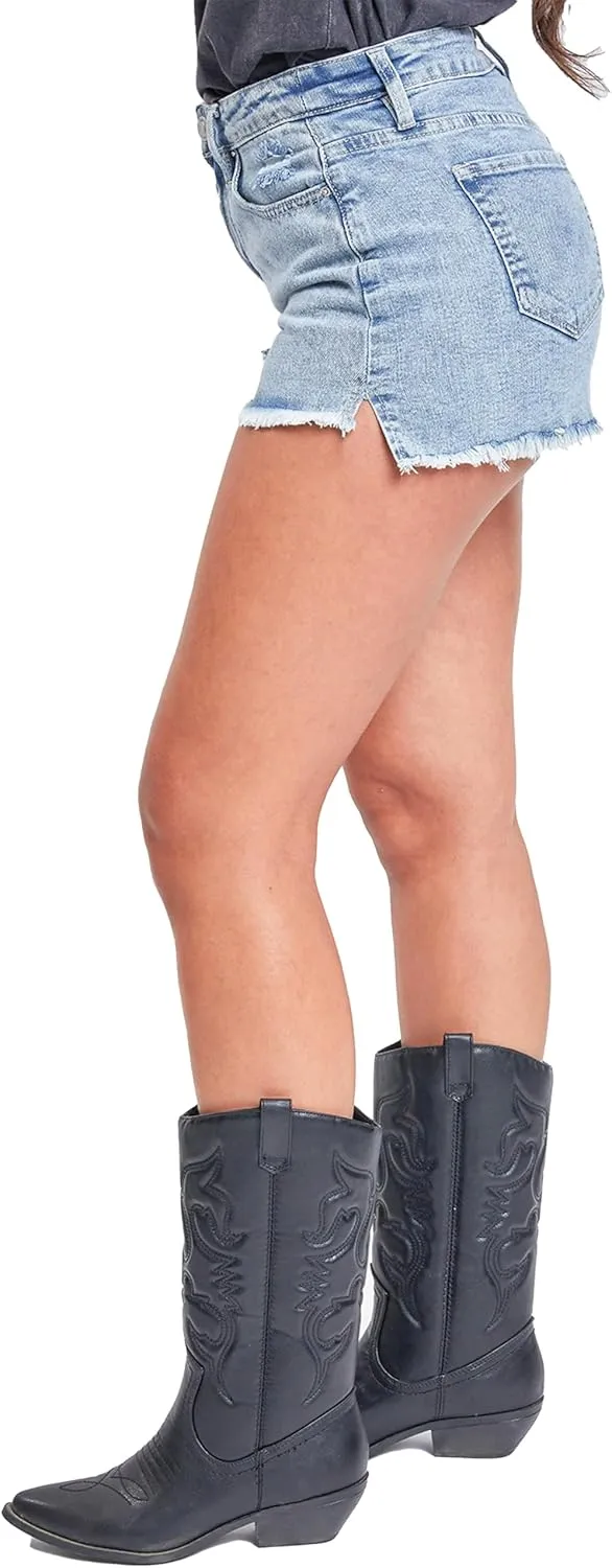 YMI Women's Dream High Rise Shorts with Frayed Hem