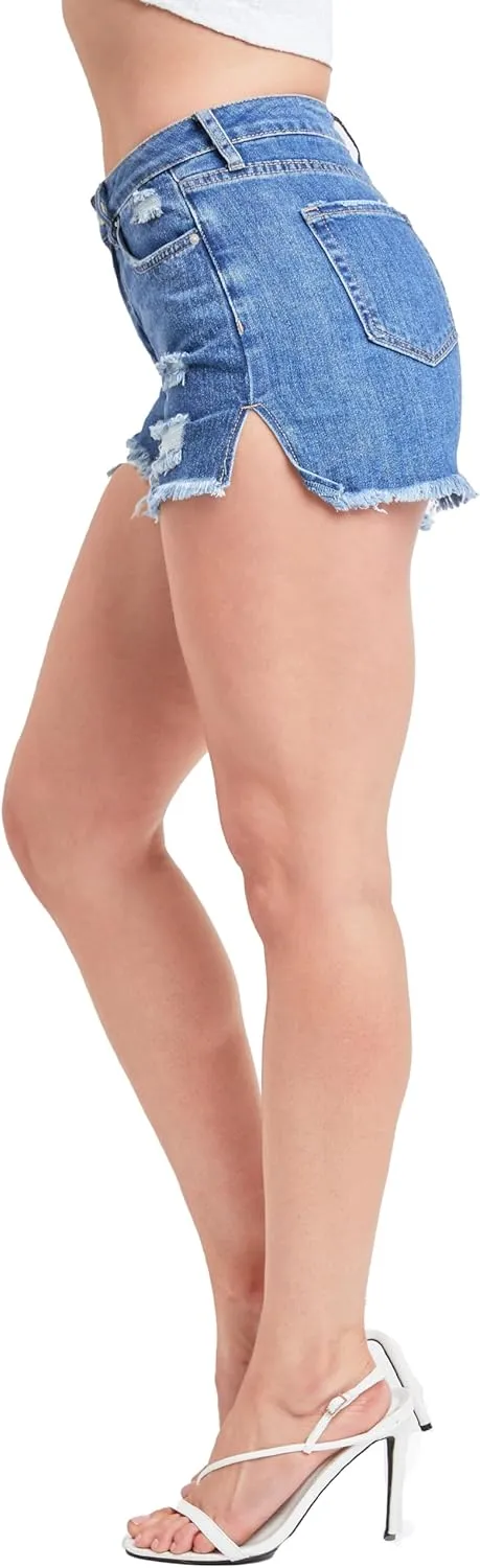 YMI Women's Dream High Rise Shorts with Frayed Hem