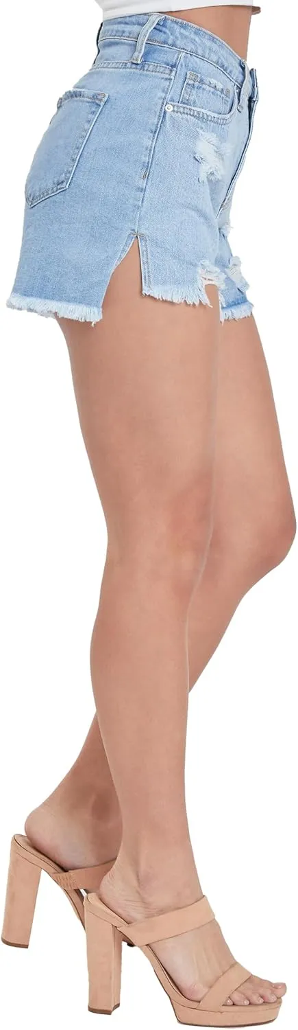 YMI Women's Dream High Rise Shorts with Frayed Hem