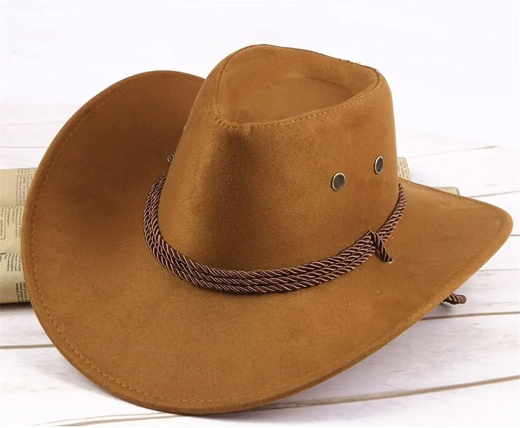 YOLAI Adult Western Suede Hat Wide Brim Cowboy Hat for Women with Fashion Fel𝐭 Western Classic Outfit for