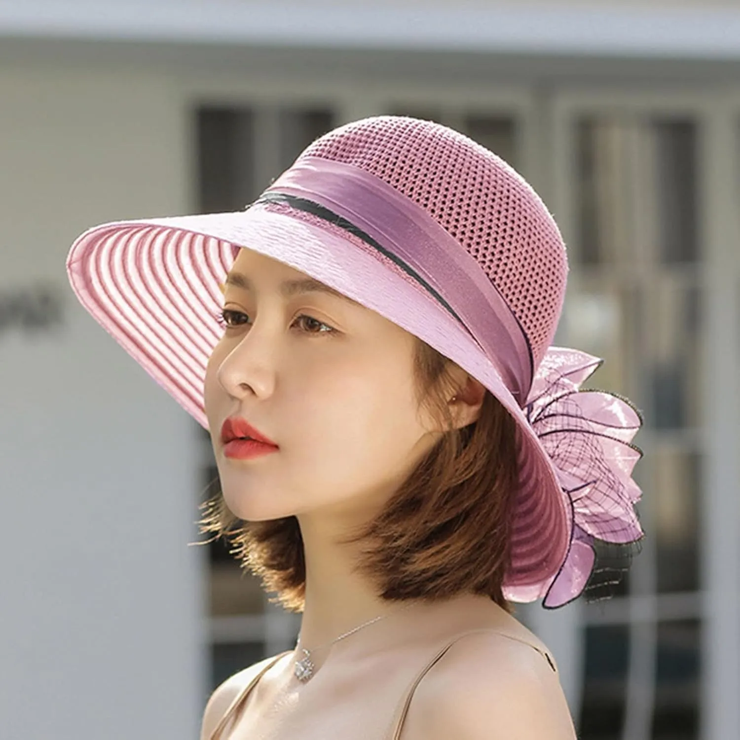 YOLAI Wide Brim Hat for Women Lady Tea Party Fascinators Cap Church Wedding Cap with Bow