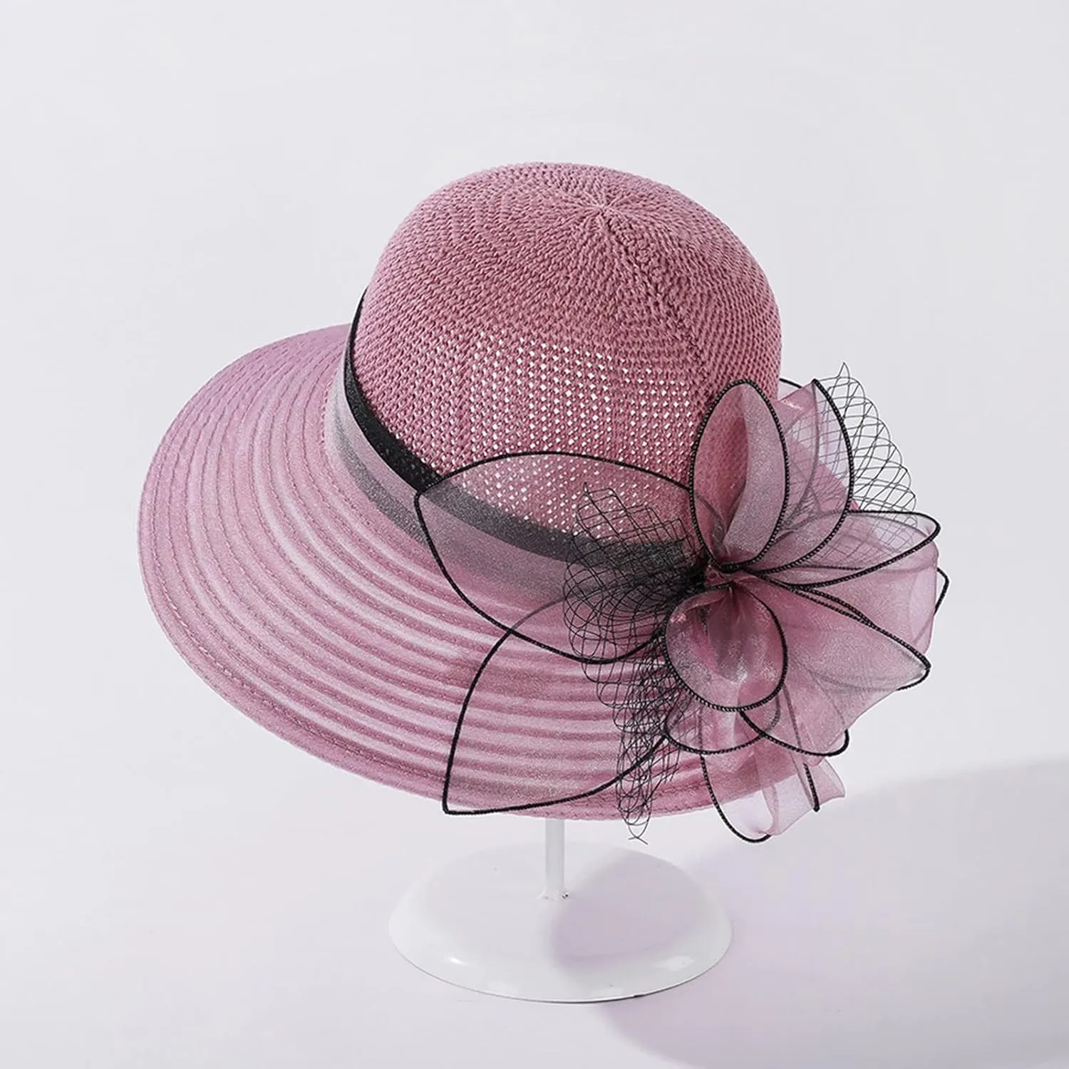 YOLAI Wide Brim Hat for Women Lady Tea Party Fascinators Cap Church Wedding Cap with Bow