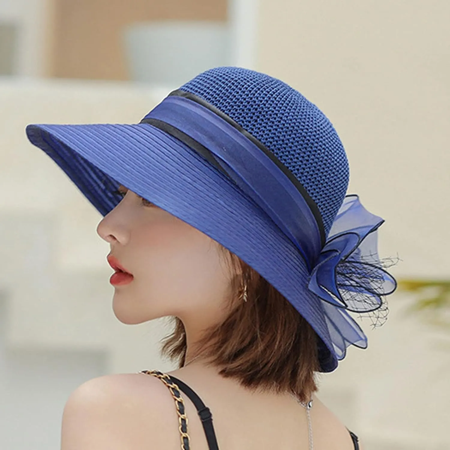 YOLAI Wide Brim Hat for Women Lady Tea Party Fascinators Cap Church Wedding Cap with Bow