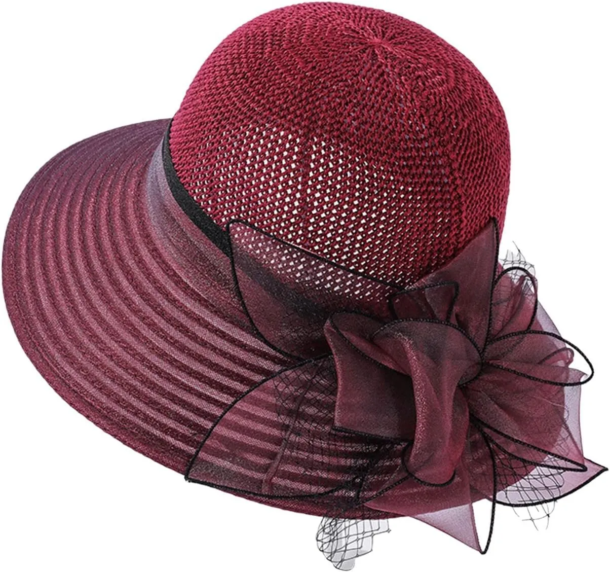 YOLAI Wide Brim Hat for Women Lady Tea Party Fascinators Cap Church Wedding Cap with Bow