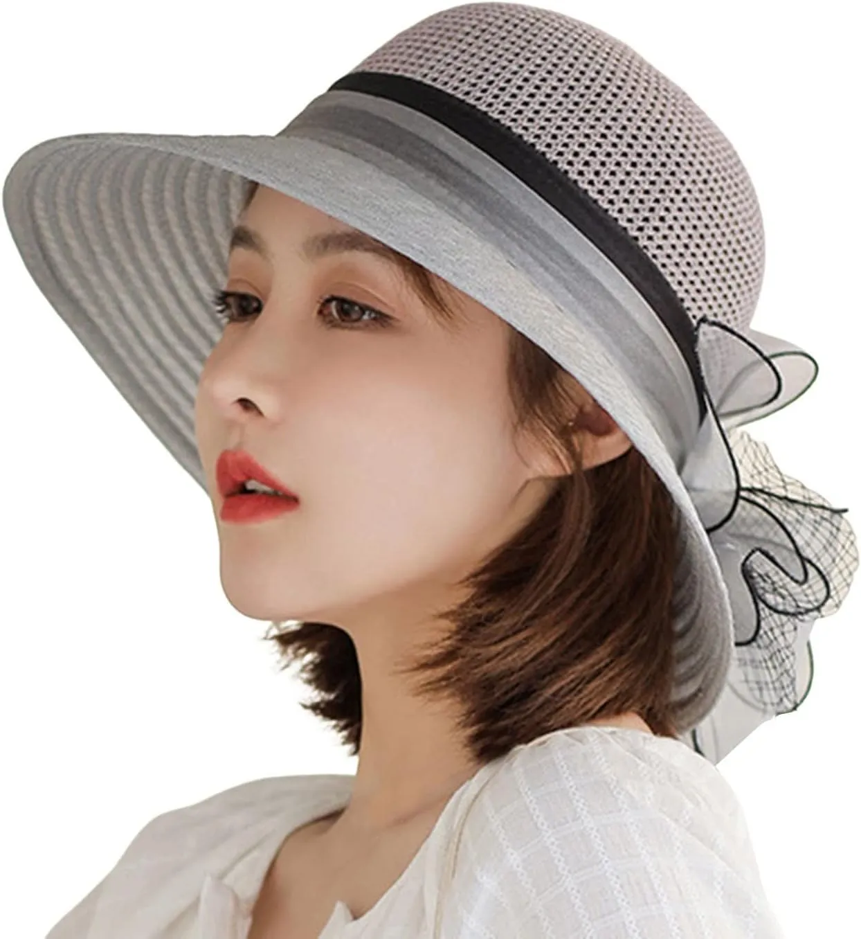 YOLAI Wide Brim Hat for Women Lady Tea Party Fascinators Cap Church Wedding Cap with Bow