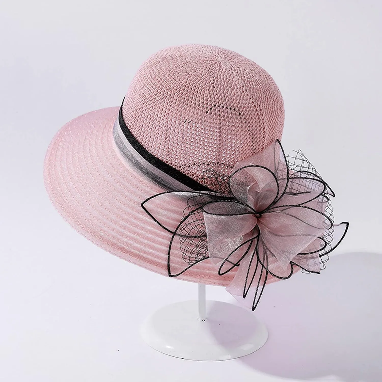 YOLAI Wide Brim Hat for Women Lady Tea Party Fascinators Cap Church Wedding Cap with Bow