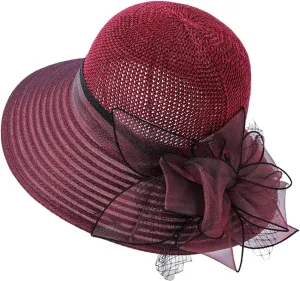 YOLAI Wide Brim Hat for Women Lady Tea Party Fascinators Cap Church Wedding Cap with Bow