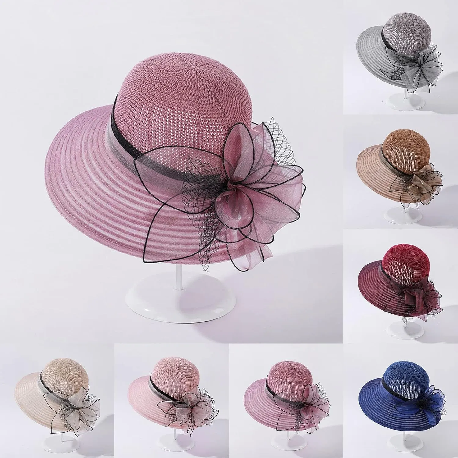 YOLAI Wide Brim Hat for Women Lady Tea Party Fascinators Cap Church Wedding Cap with Bow
