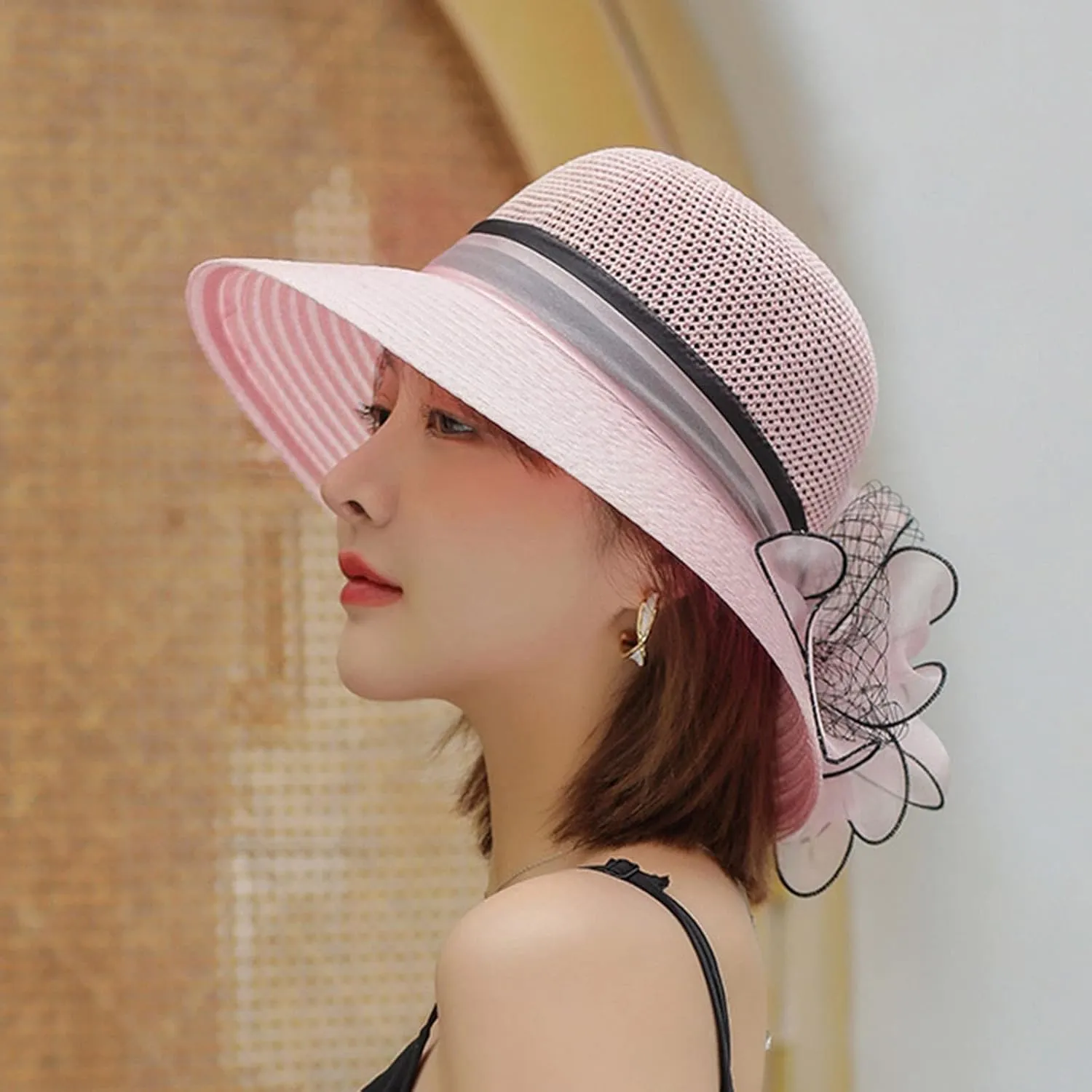YOLAI Wide Brim Hat for Women Lady Tea Party Fascinators Cap Church Wedding Cap with Bow