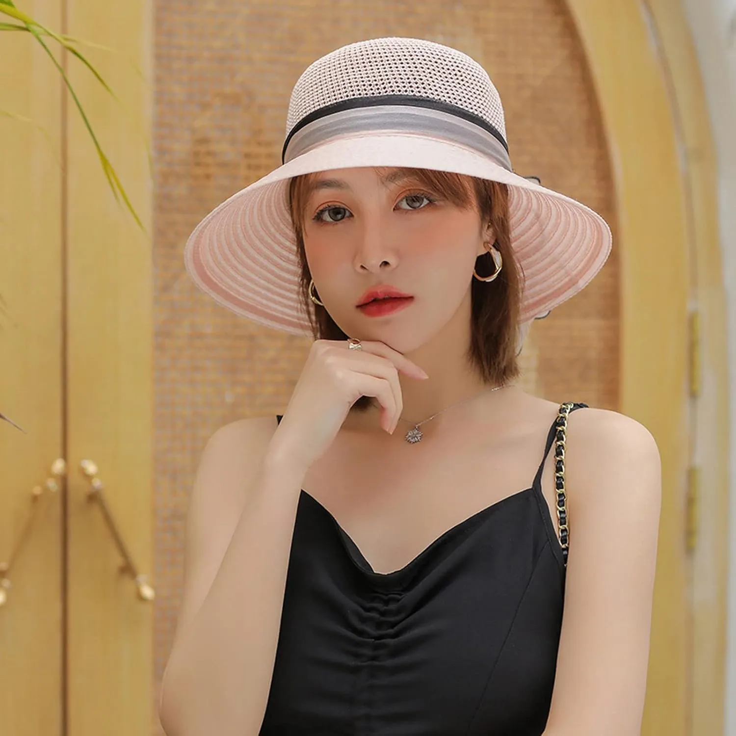 YOLAI Wide Brim Hat for Women Lady Tea Party Fascinators Cap Church Wedding Cap with Bow