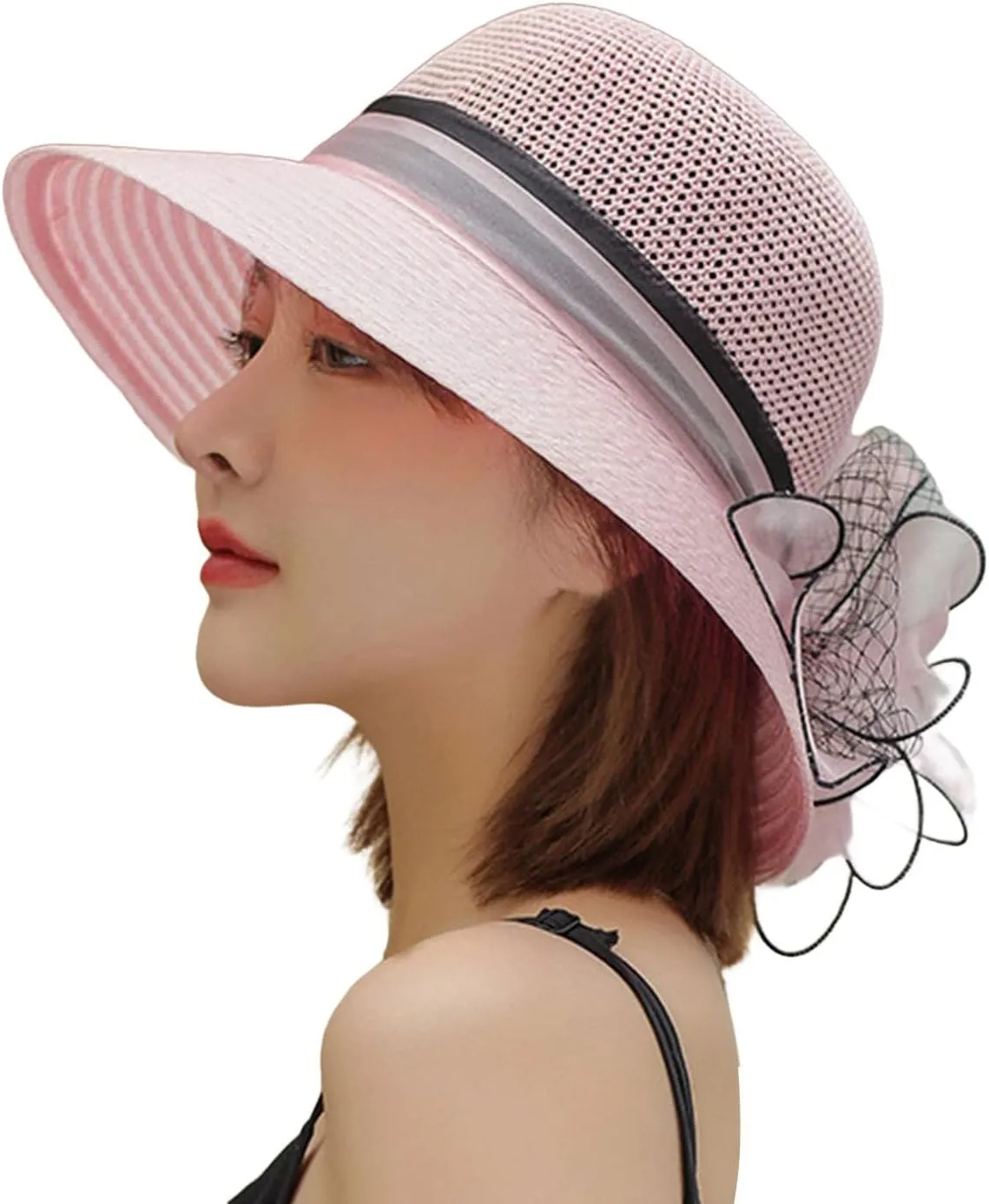 YOLAI Wide Brim Hat for Women Lady Tea Party Fascinators Cap Church Wedding Cap with Bow