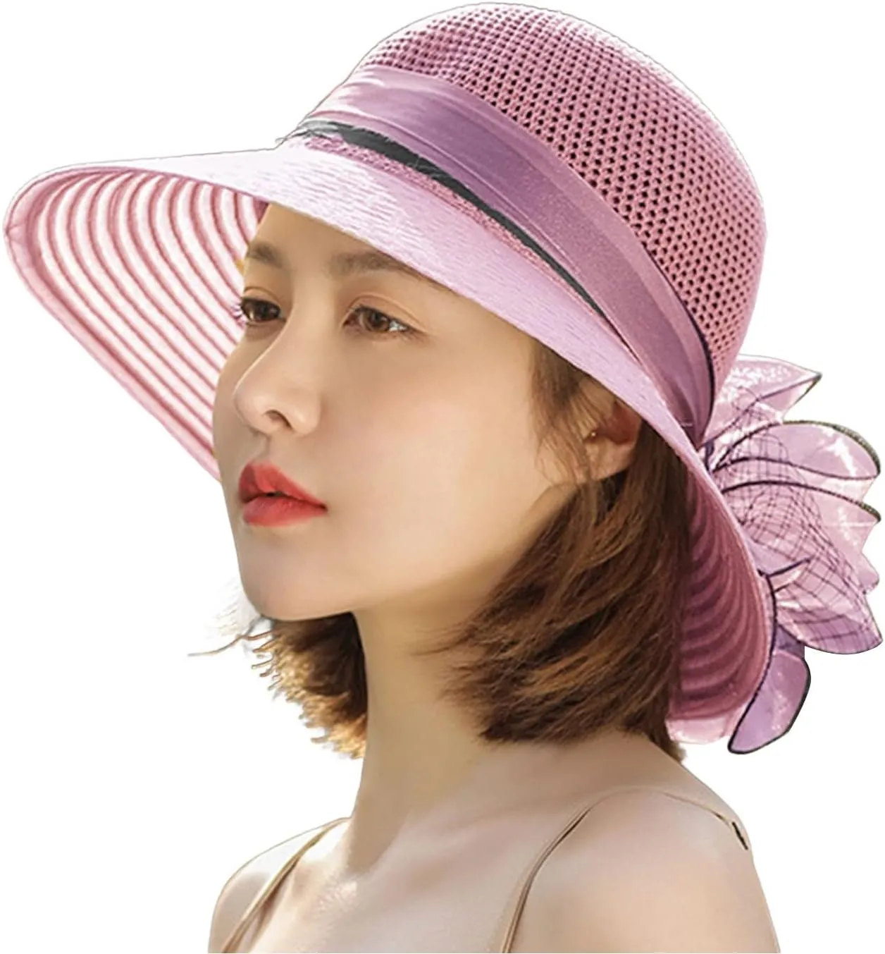 YOLAI Wide Brim Hat for Women Lady Tea Party Fascinators Cap Church Wedding Cap with Bow