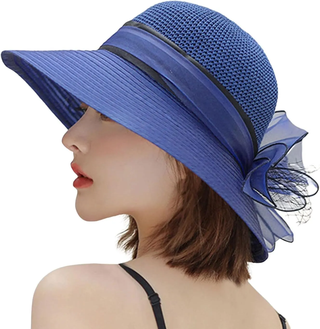 YOLAI Wide Brim Hat for Women Lady Tea Party Fascinators Cap Church Wedding Cap with Bow