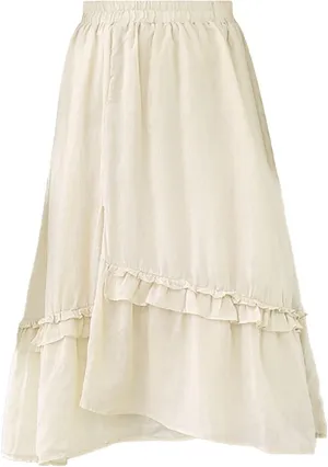 YOLAI Women Cotton Linen Half Skirt Elastic Waist A Line Skirt Irregular Hem Bohemian Beach Dress