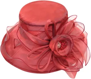 YOLAI Womens Hats Wide Brim Tea Party Hat Girls Organza Church Hats Wedding Fascinator Hats for Women