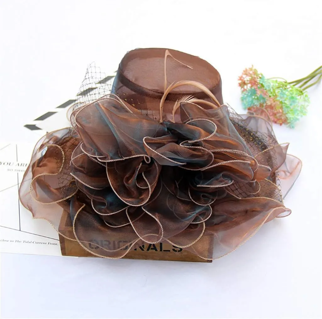 YOLAI Women's Organza Church Fascinator Bridal Tea Party Wedding Hat Beach Hats for Women
