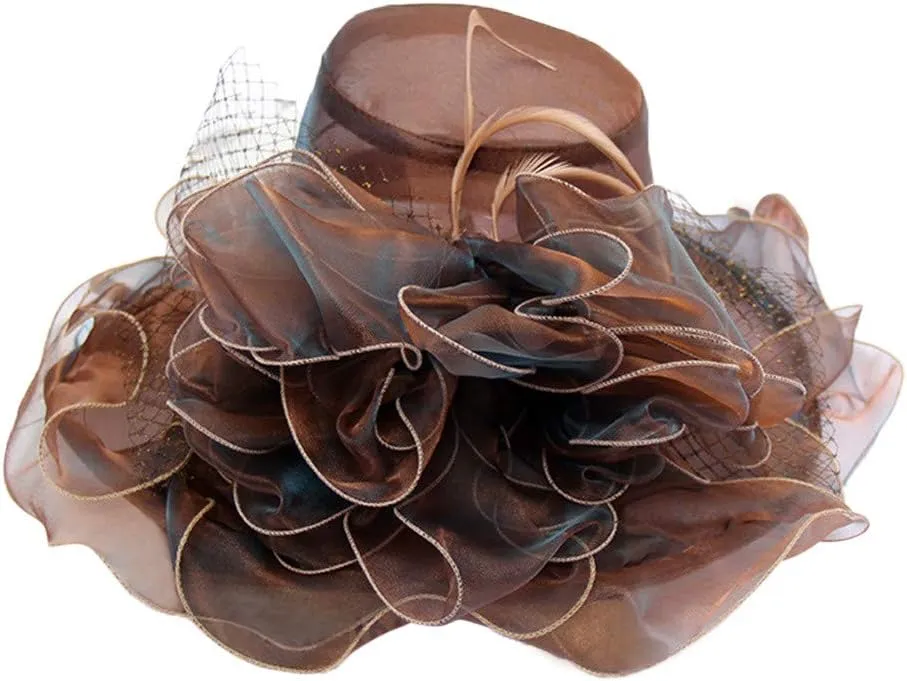 YOLAI Women's Organza Church Fascinator Bridal Tea Party Wedding Hat Beach Hats for Women