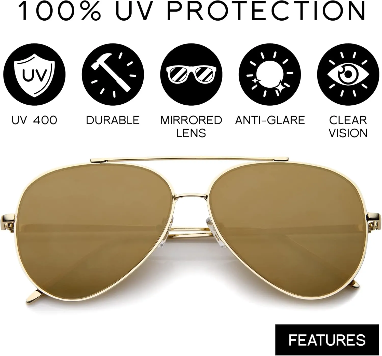 zeroUV Mirrored Oversized Aviator Sunglasses for Women with Flat Mirror Lens 58mm