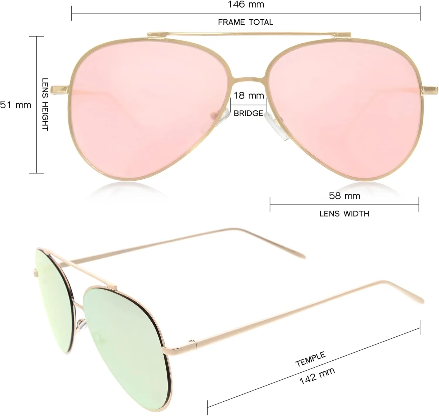 zeroUV Mirrored Oversized Aviator Sunglasses for Women with Flat Mirror Lens 58mm
