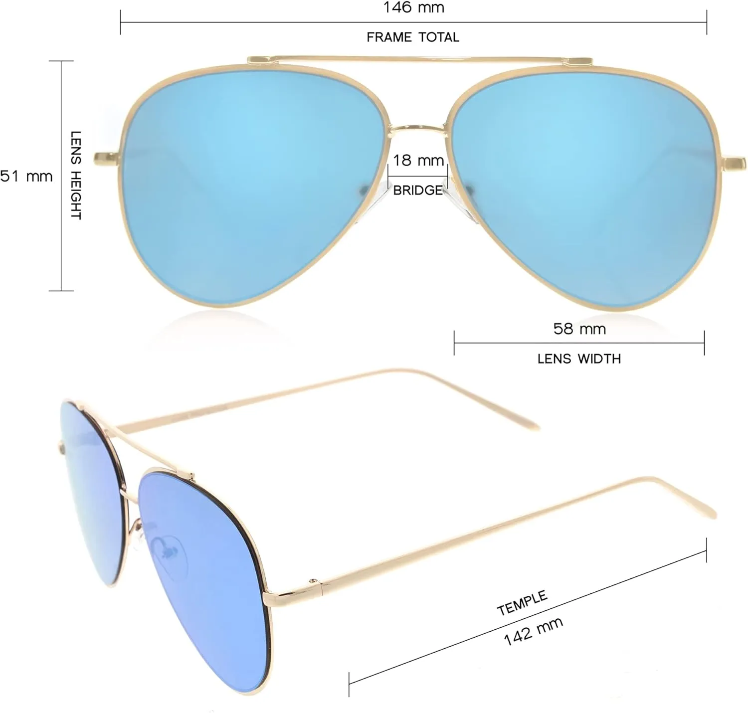 zeroUV Mirrored Oversized Aviator Sunglasses for Women with Flat Mirror Lens 58mm