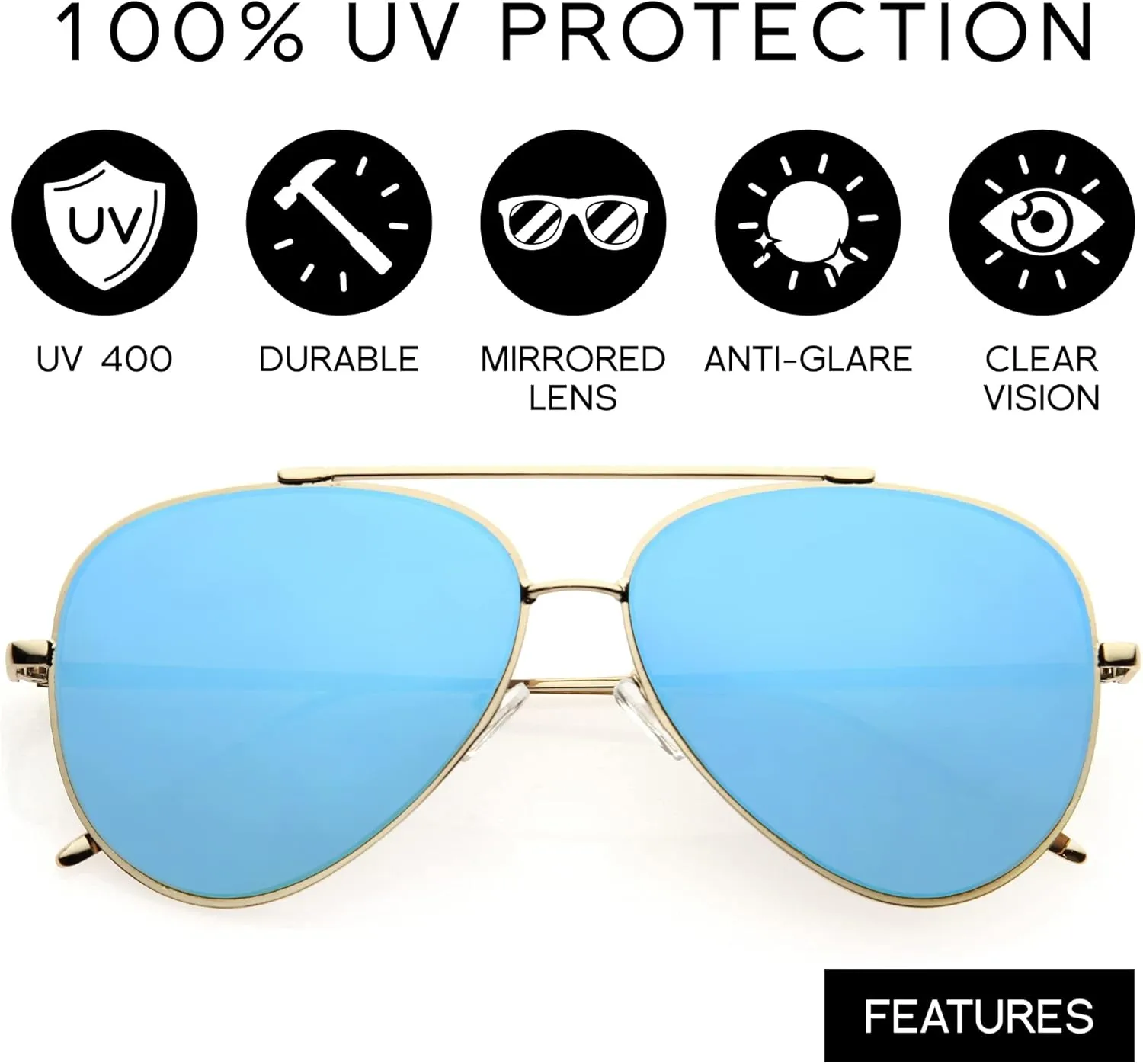 zeroUV Mirrored Oversized Aviator Sunglasses for Women with Flat Mirror Lens 58mm