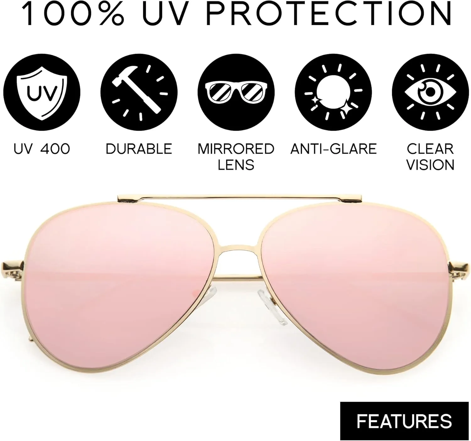 zeroUV Mirrored Oversized Aviator Sunglasses for Women with Flat Mirror Lens 58mm