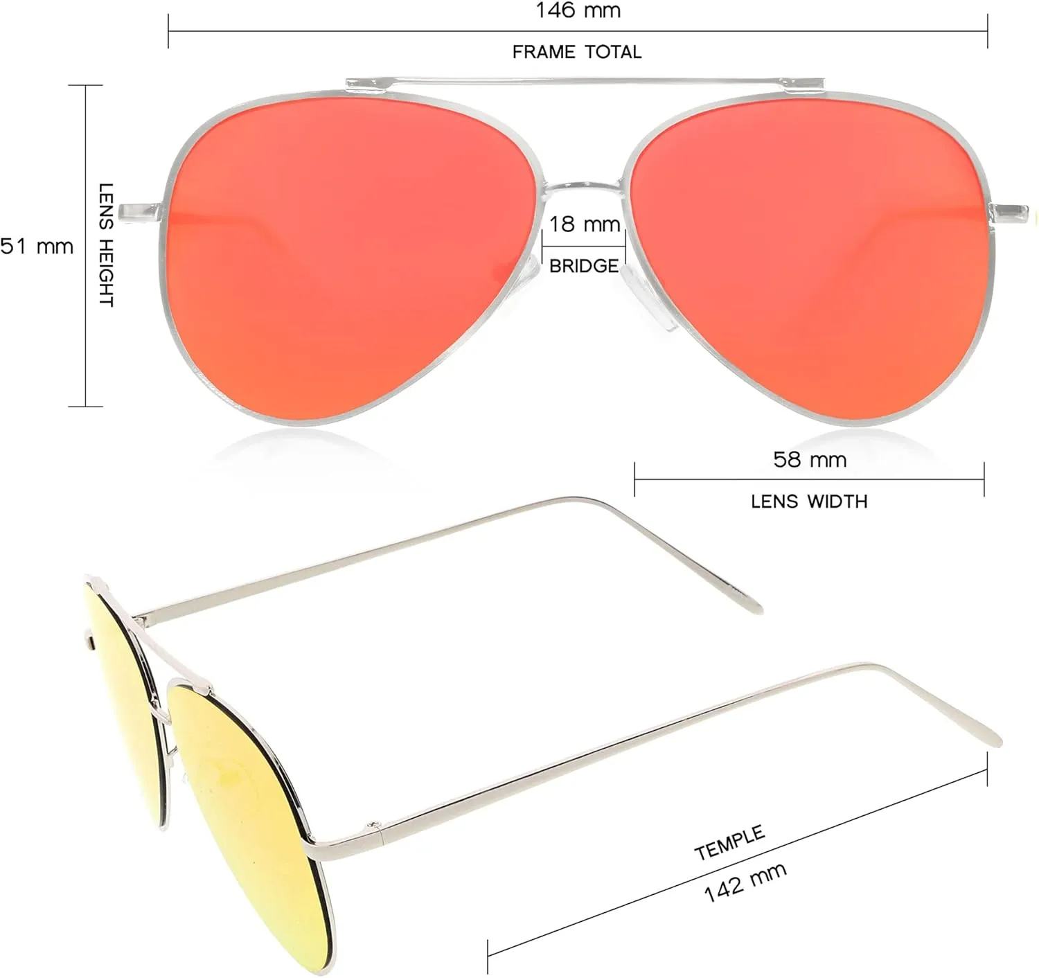 zeroUV Mirrored Oversized Aviator Sunglasses for Women with Flat Mirror Lens 58mm