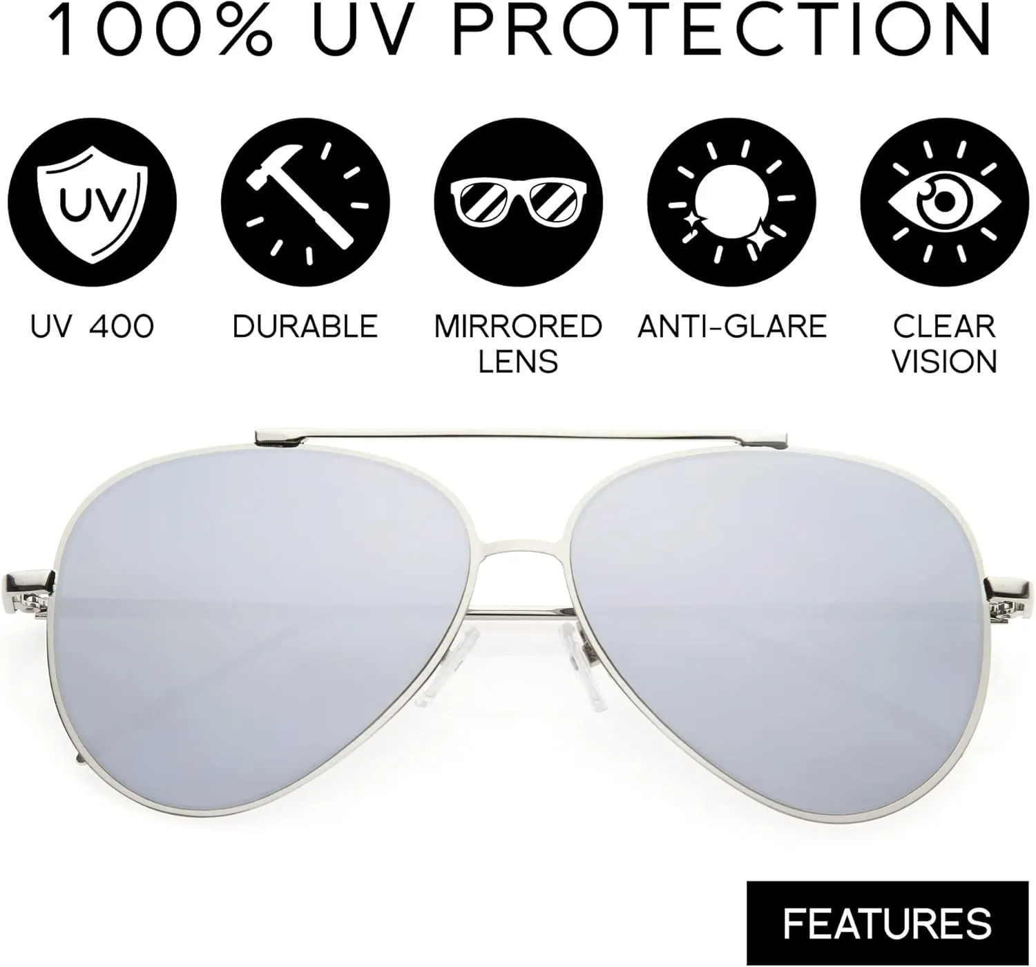 zeroUV Mirrored Oversized Aviator Sunglasses for Women with Flat Mirror Lens 58mm