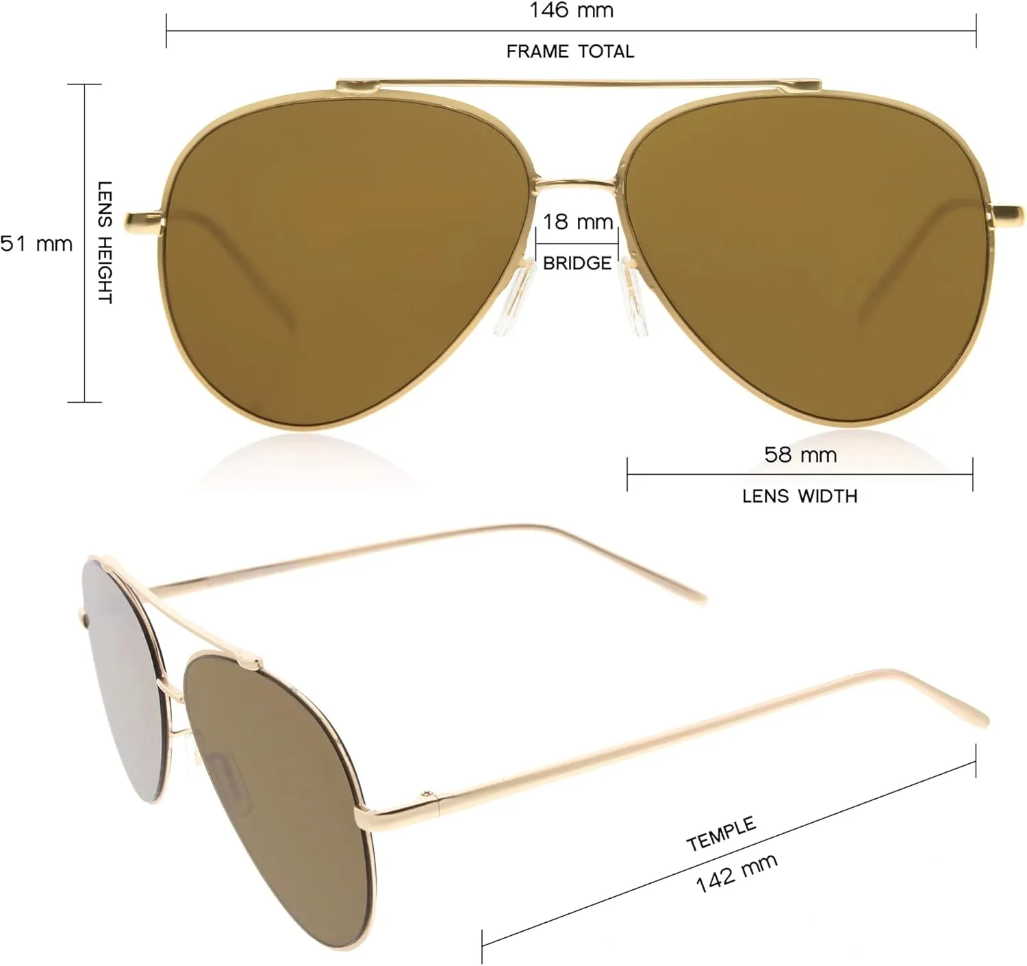 zeroUV Mirrored Oversized Aviator Sunglasses for Women with Flat Mirror Lens 58mm