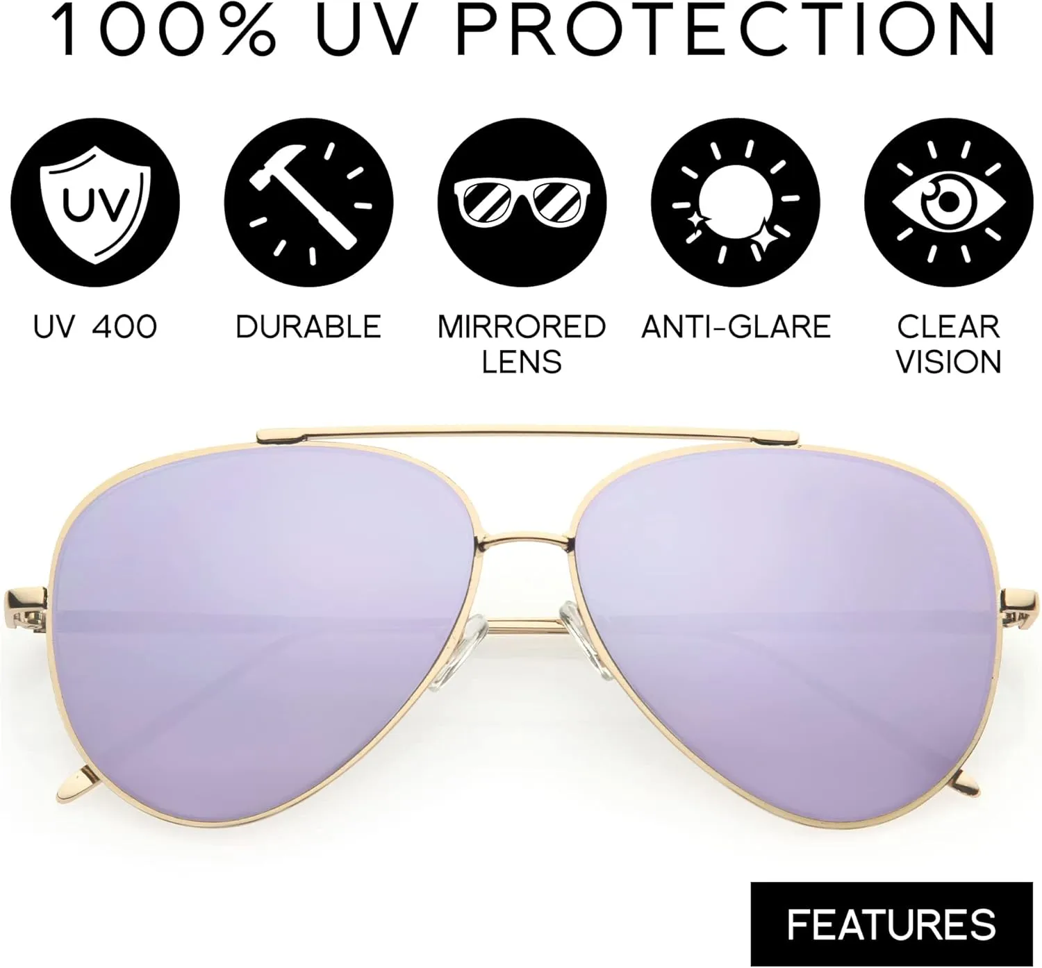 zeroUV Mirrored Oversized Aviator Sunglasses for Women with Flat Mirror Lens 58mm