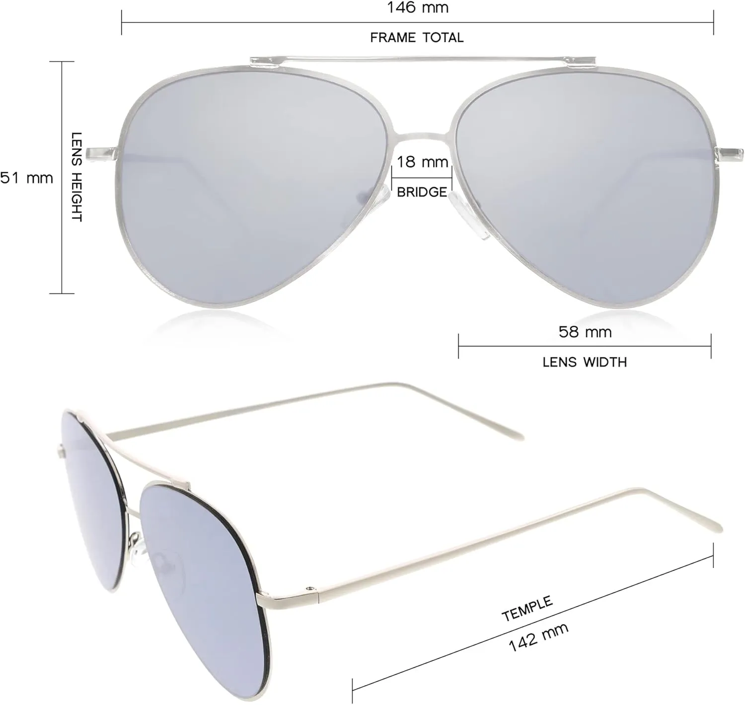 zeroUV Mirrored Oversized Aviator Sunglasses for Women with Flat Mirror Lens 58mm