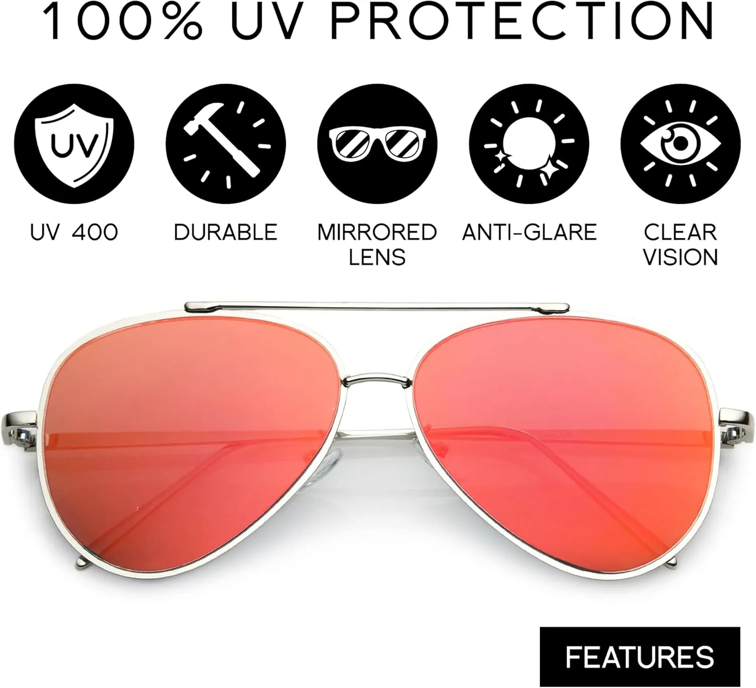 zeroUV Mirrored Oversized Aviator Sunglasses for Women with Flat Mirror Lens 58mm